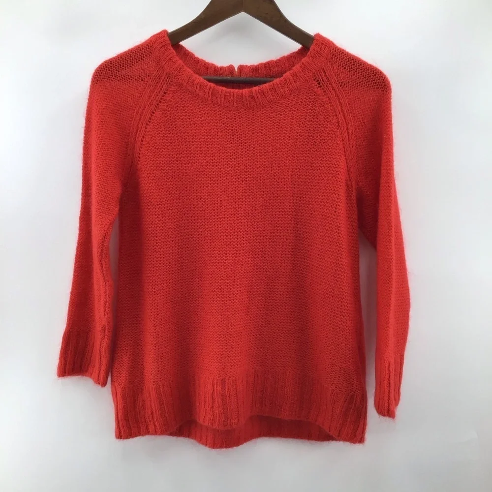 H&M Mohair Blend Vibrant Red Crew Neck Sweater 3/4 Sleeve